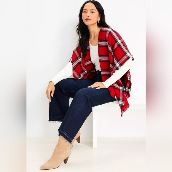 NWT | Ann Taylor LOFT | Plaid Wrap | Size: M/L | Color: Tango Red - Picture 2 of 10